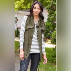 Matilda Jane Ambitious You Button Vest Olive Green Size XS